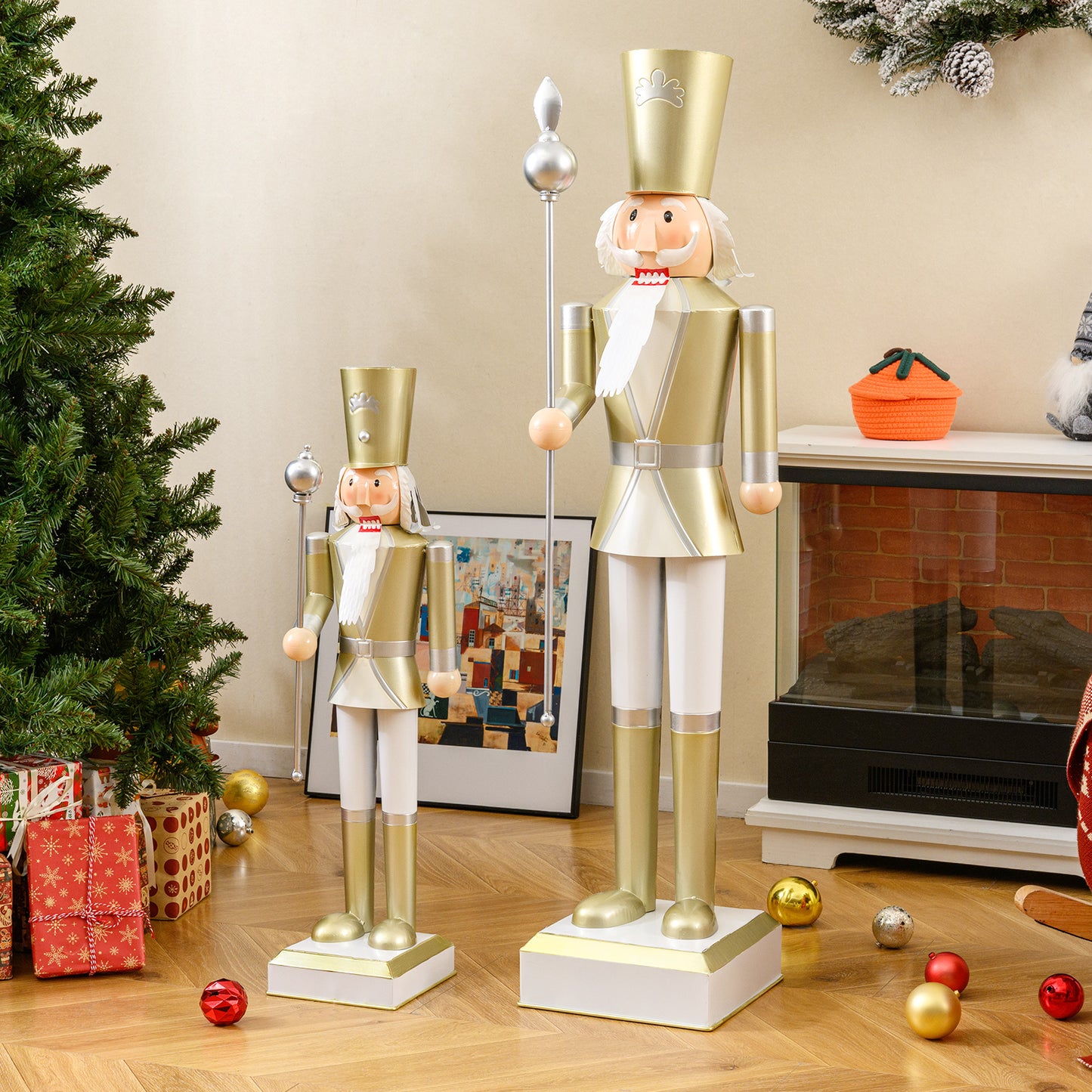 32.5 Inch Christmas Nutcracker with High Hat and Beautiful Scepter-White & Golden