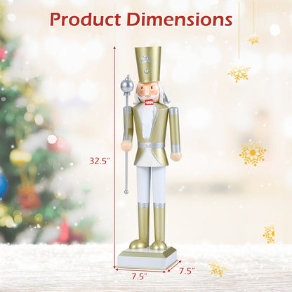 32.5 Inch Christmas Nutcracker with High Hat and Beautiful Scepter-White & Golden