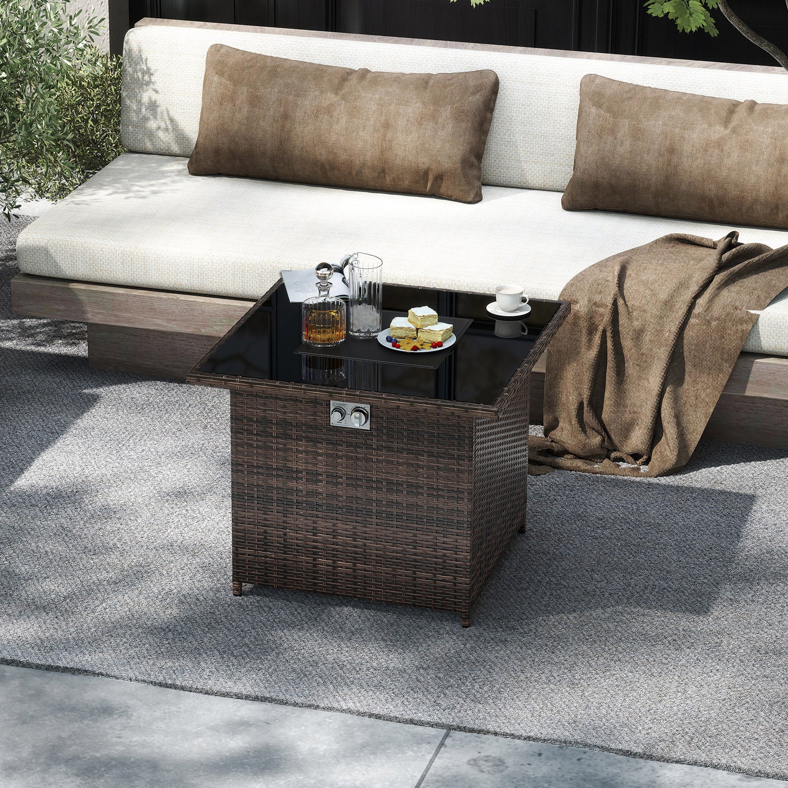 32.5 Inch Propane Fire Pit Table 5000 BTU with Tempered Glass Tabletop-Brown