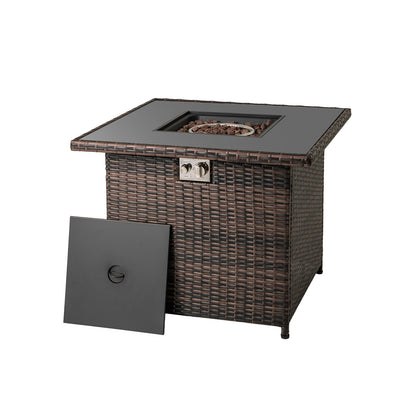 32.5 Inch Propane Fire Pit Table 5000 BTU with Tempered Glass Tabletop-Brown