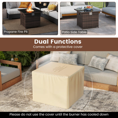 32.5 Inch Propane Fire Pit Table 5000 BTU with Tempered Glass Tabletop-Brown