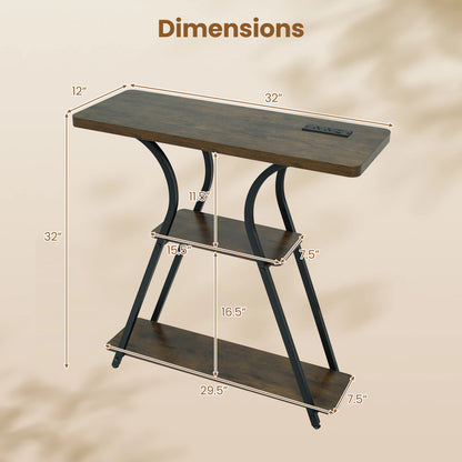 32" Console Table with Power Outlets and LED Lights