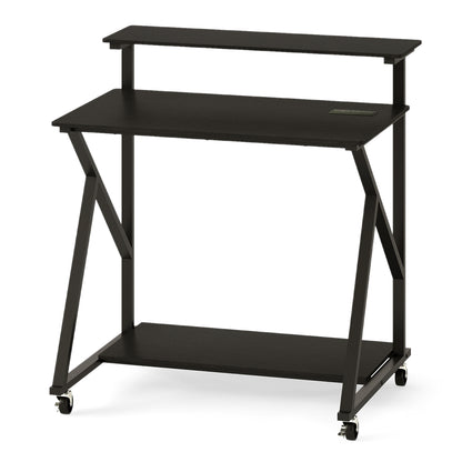 32 Inch Rolling Computer Desk for Small Spaces with Power Outlets-Black