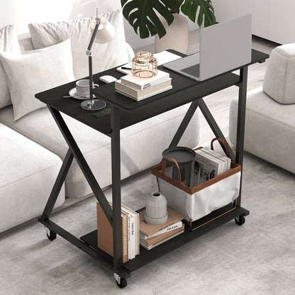 32 Inch Rolling Computer Desk for Small Spaces with Power Outlets-Black