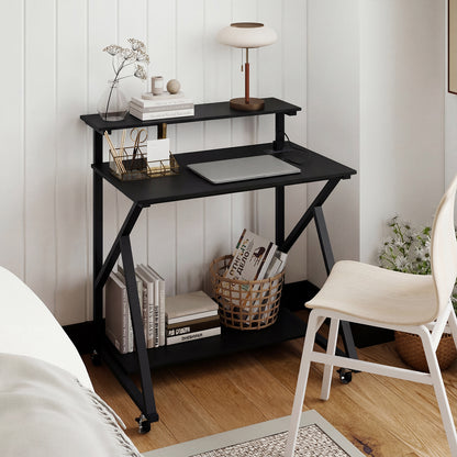 32 Inch Rolling Computer Desk for Small Spaces with Power Outlets-Black