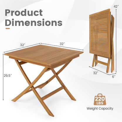32-Inch Square Teak Wood Patio Dining Table for 4