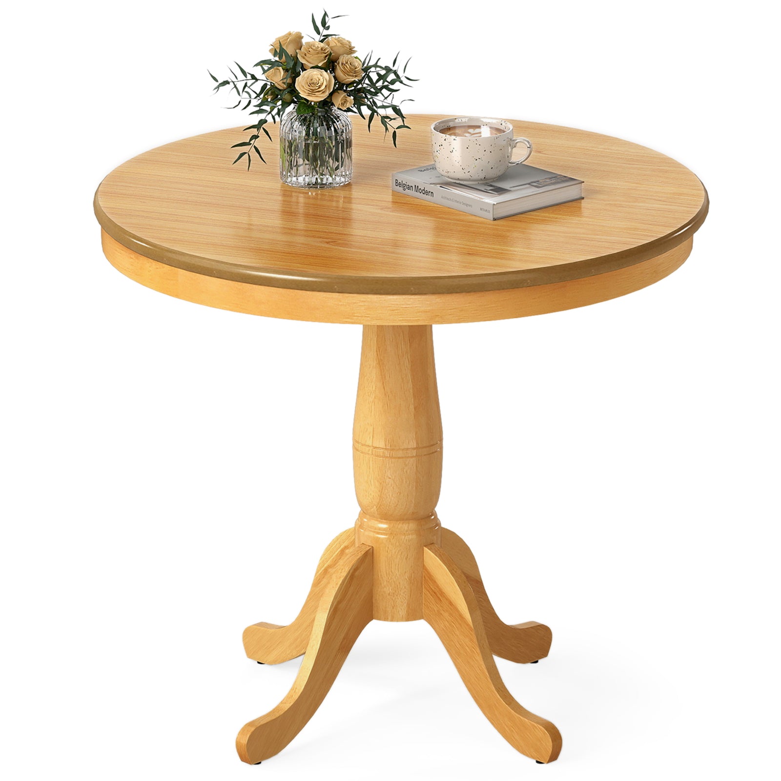 32 Inch Wooden Round Pub Pedestal Side Table-natural - Natural