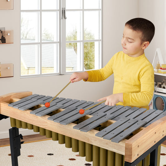32 Note Marimba Aluminum Xylophone with Rubber Wood Base-Golden