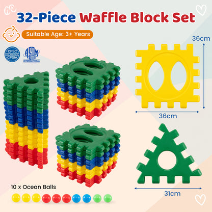 Oversized Waffle Block Set 32-Piece with Ocean Balls