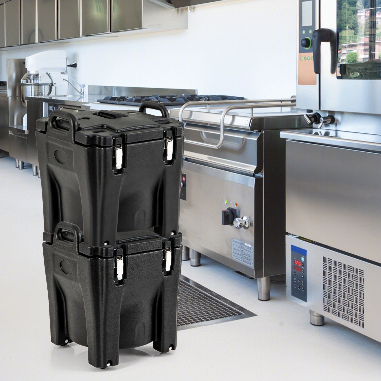 32 QT Portable Insulated Food Carrier with Stainless Steel Barrel for Catering Camping-Black