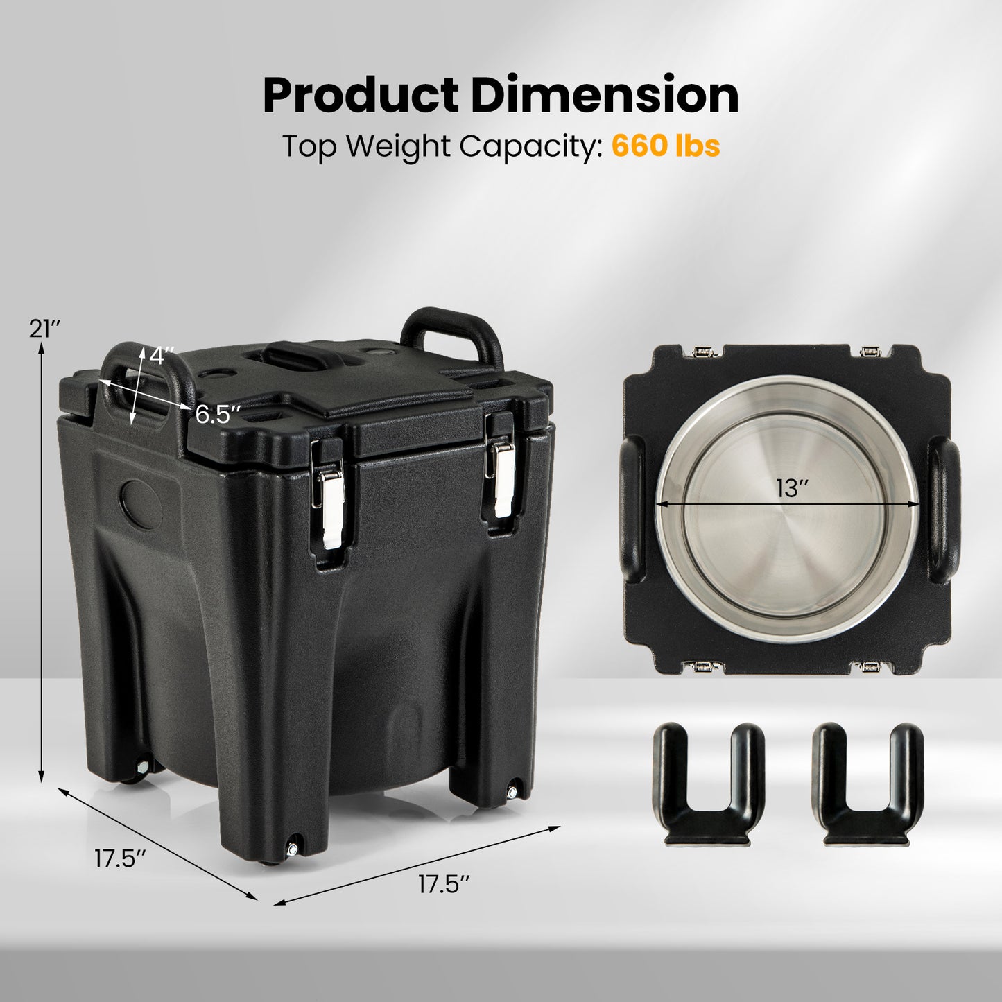 32 QT Portable Insulated Food Carrier with Stainless Steel Barrel for Catering Camping-Black