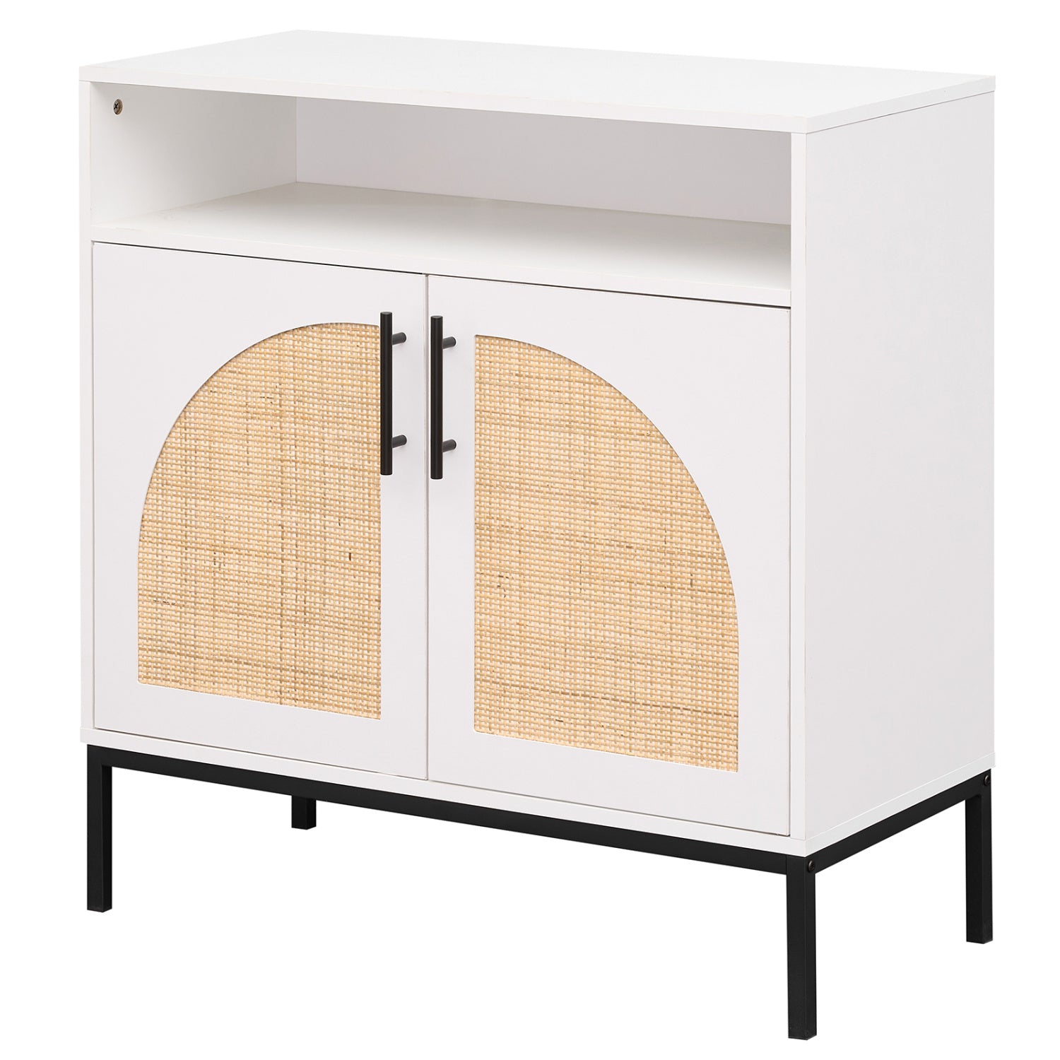 32" Sideboard Buffet Cabinet with 2 Natural Rattan Decorated Doors and Adjustable Shelf