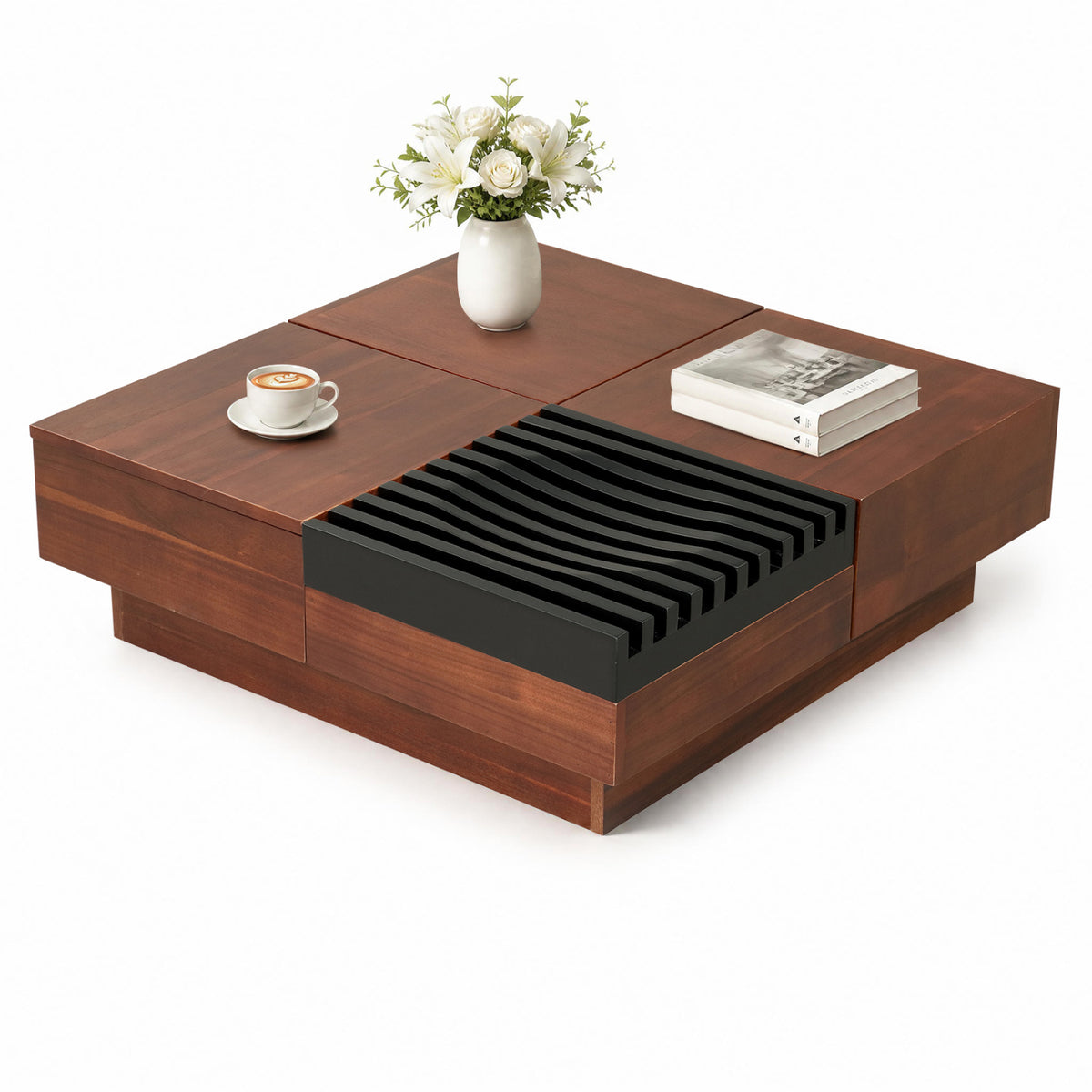 32" Square Coffee Table with Storage Tray and Hidden Compartments