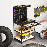 32 x 16 Inch Workbench Work Table with 2 PCs Pegboard Drawer and Shelves-Black