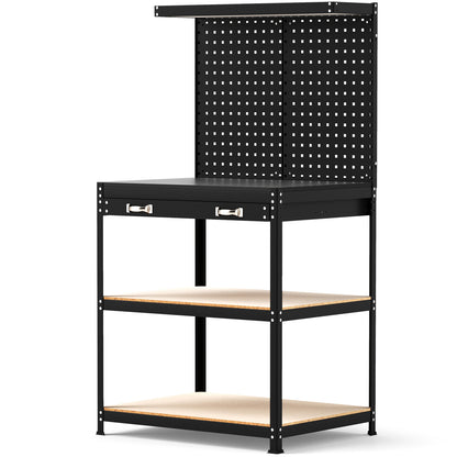 32 x 16 Inch Workbench Work Table with 2 PCs Pegboard Drawer and Shelves