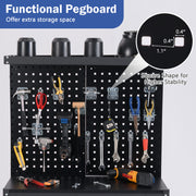 32 x 16 Inch Workbench Work Table with 2 PCs Pegboard Drawer and Shelves-Black