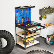 32 x 16 Inch Workbench Work Table with 2 PCs Pegboard Drawer and Shelves-Navy