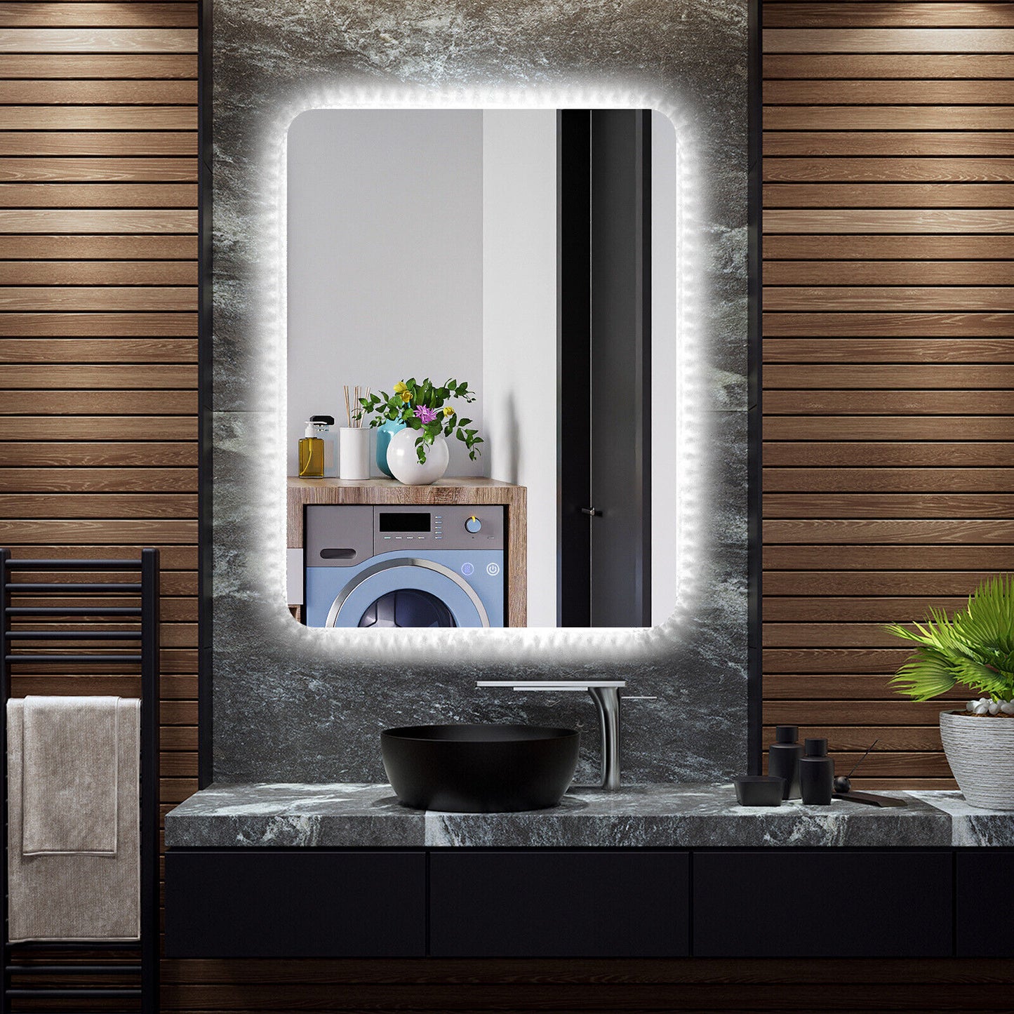 32 x 24 Inch Shatterproof Wall Mirror with 3-Color Lights and Anti-Fog Function