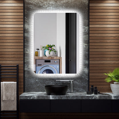 32 x 24 Inch Shatterproof Wall Mirror with 3-Color Lights and Anti-Fog Function