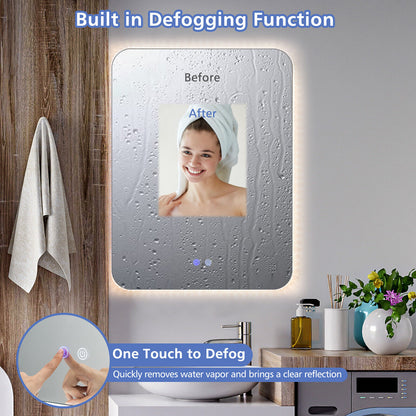 32 x 24 Inch Shatterproof Wall Mirror with 3-Color Lights and Anti-Fog Function