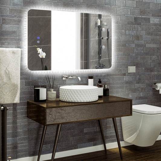 32 x 24 Inch Shatterproof Wall Mirror with 3-Color Lights and Anti-Fog Function