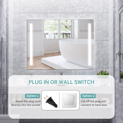 32 x 24 Inch Quadrate Wall Mirror with 3-Color Lights and Anti-Fog Function