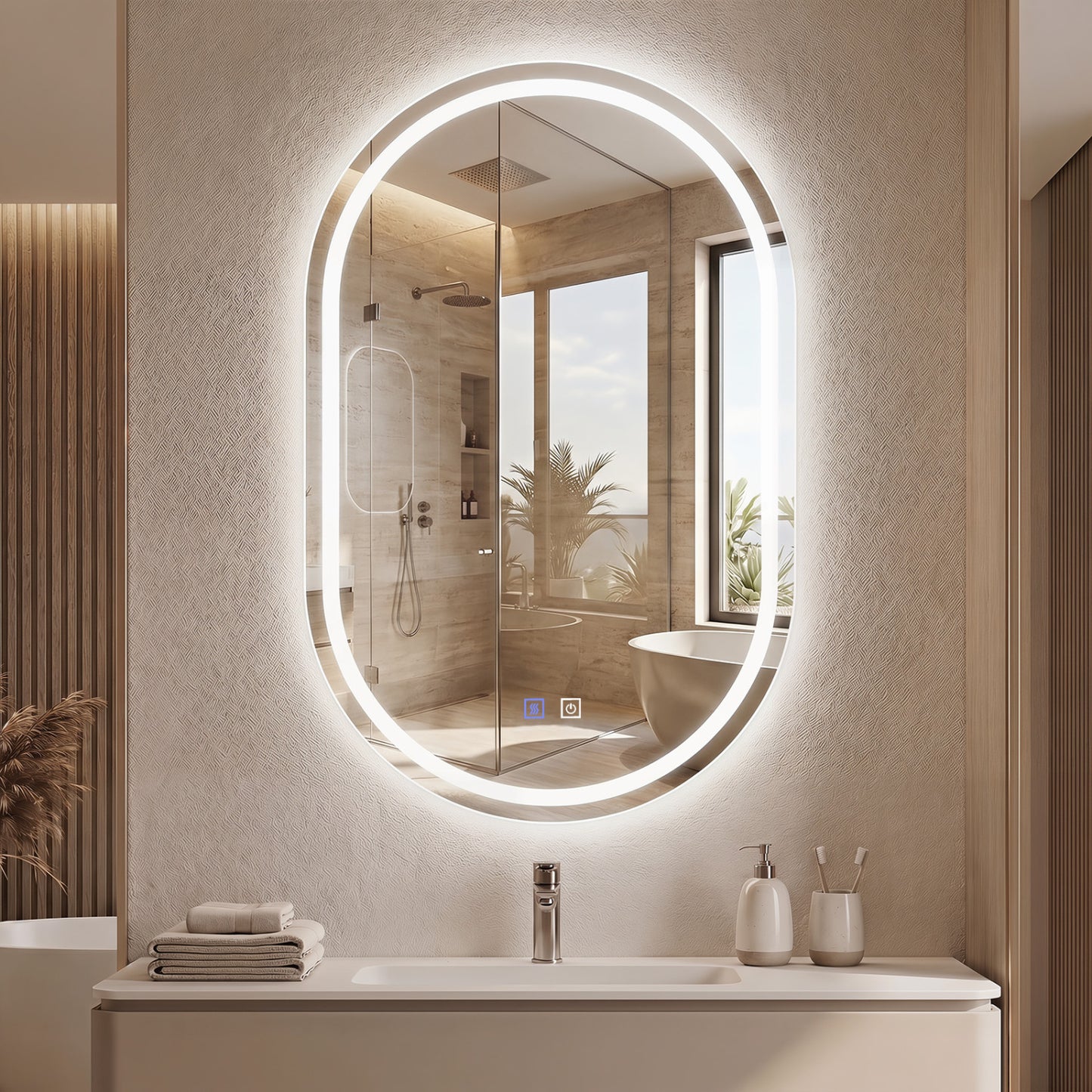 Oval LED Bathroom Mirror 32x20" with Dimming & Defogger