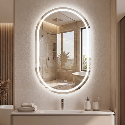Oval LED Bathroom Mirror 32x20" with Dimming & Defogger