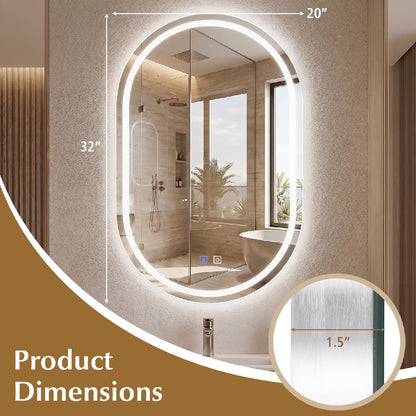Oval LED Bathroom Mirror 32x20" with Dimming & Defogger