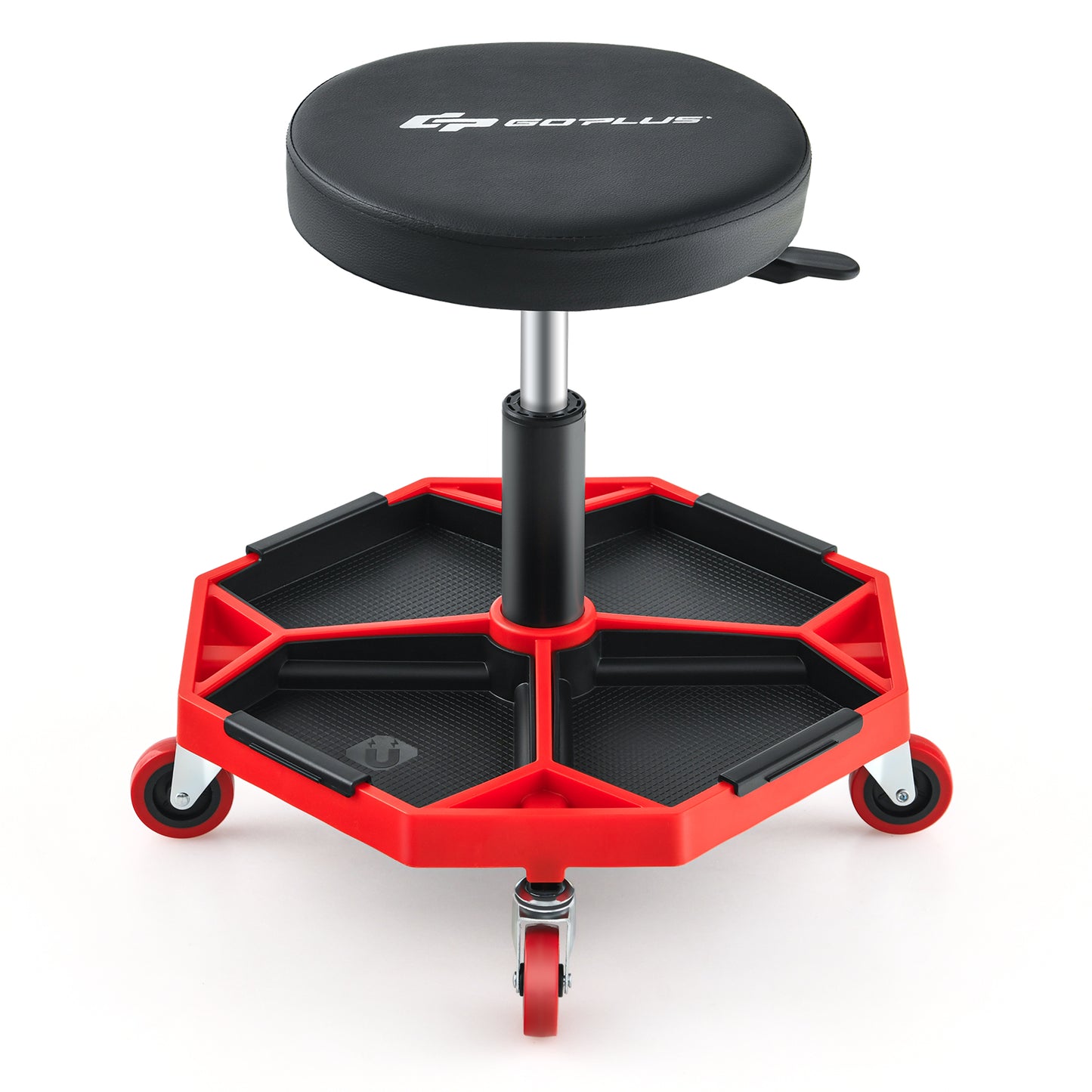 330 LBS Capacity Pneumatic Rolling Mechanic Stool with Padded Seat-Red - Red