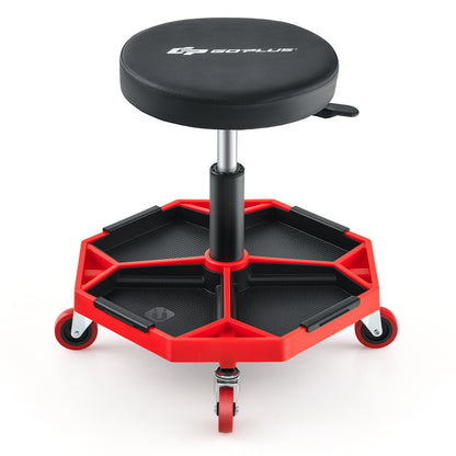 330 LBS Capacity Pneumatic Rolling Mechanic Stool with Padded Seat-Red - Red