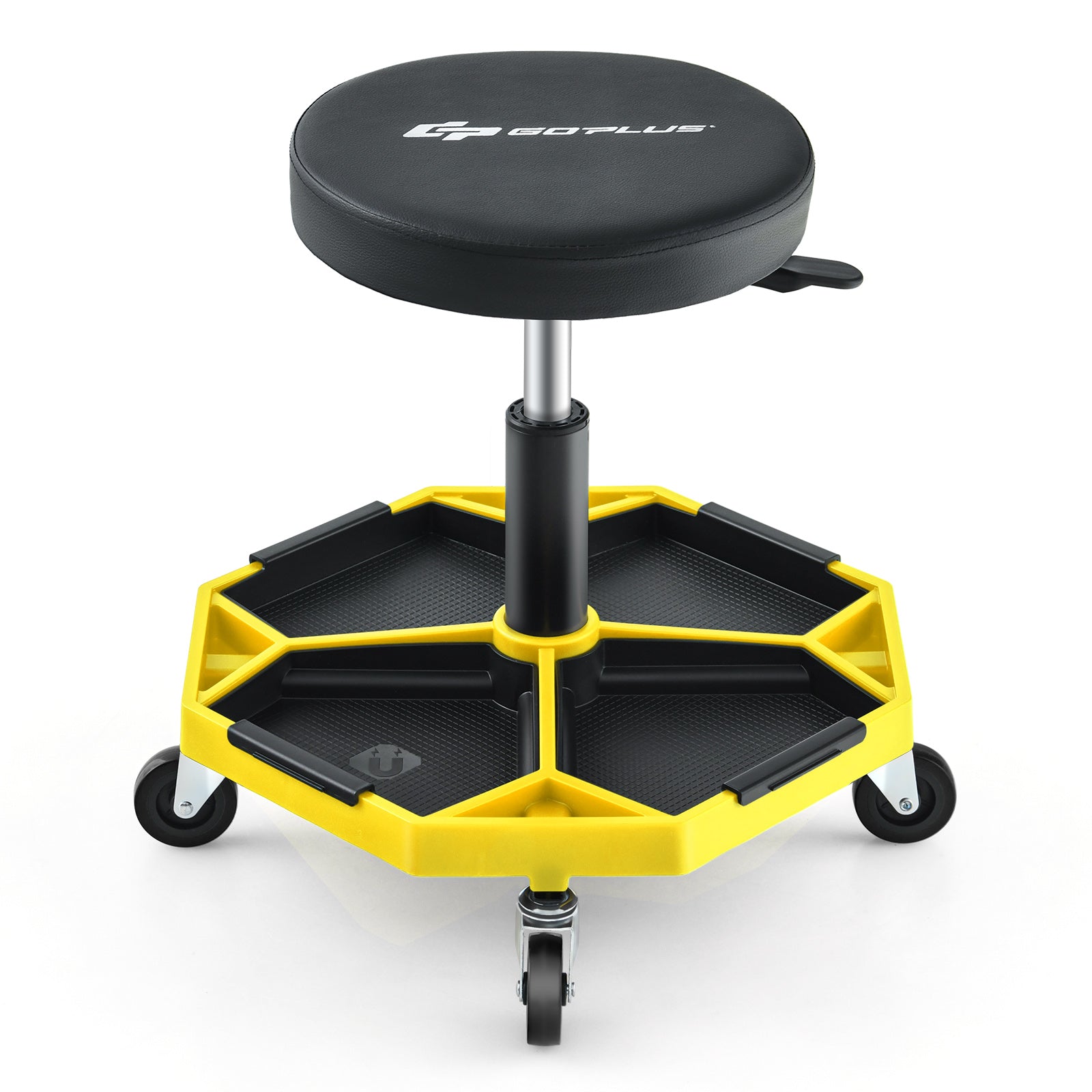 330 LBS Capacity Pneumatic Rolling Mechanic Stool with Padded Seat-Red - Yellow