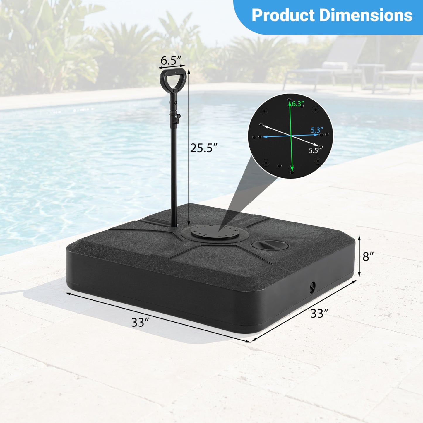 330 lbs Weighted Cantilever Umbrella Base with Wheels and Retractable Pull Rod