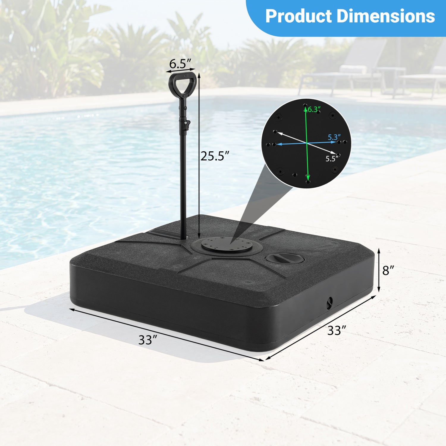 330 lbs Weighted Cantilever Umbrella Base with Wheels and Retractable Pull Rod