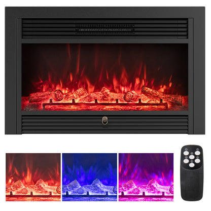 33/36-Inch Electric Fireplace Insert 750W/1500W Recessed Fireplace Heater-750W