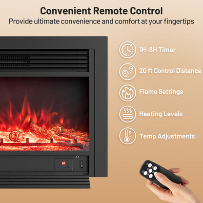 33/36-Inch Electric Fireplace Insert 750W/1500W Recessed Fireplace Heater-750W