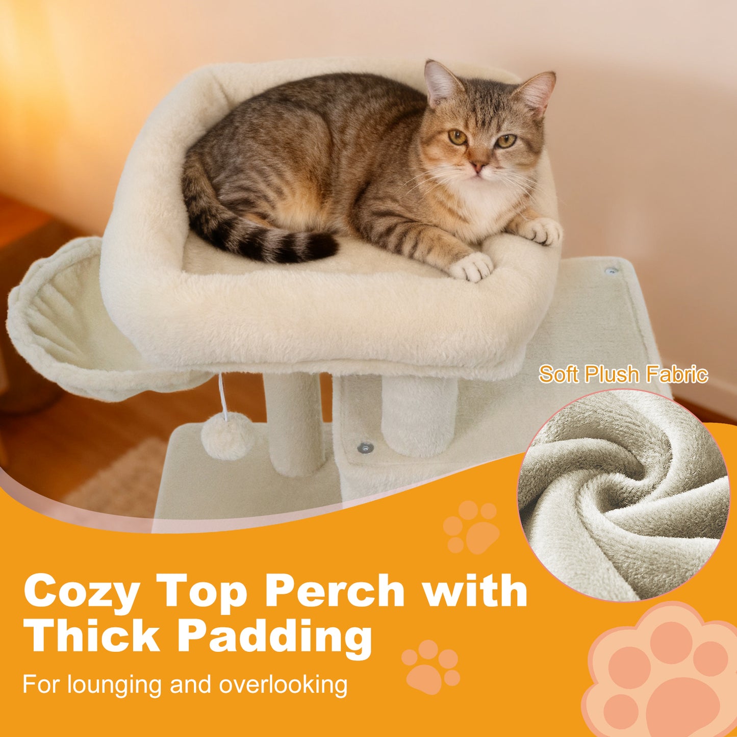 33.5 Inch Cute Kitten Tower with 2-Tier Condo and Padded Top Perch-Beige