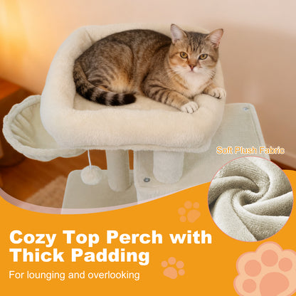 33.5 Inch Cute Kitten Tower with 2-Tier Condo and Padded Top Perch-Beige