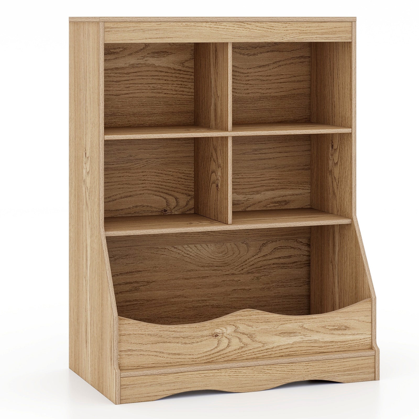 3-Tier Children's Multi-Functional Bookcase Toy Storage Bin Floor Cabinet-Natural - Natural