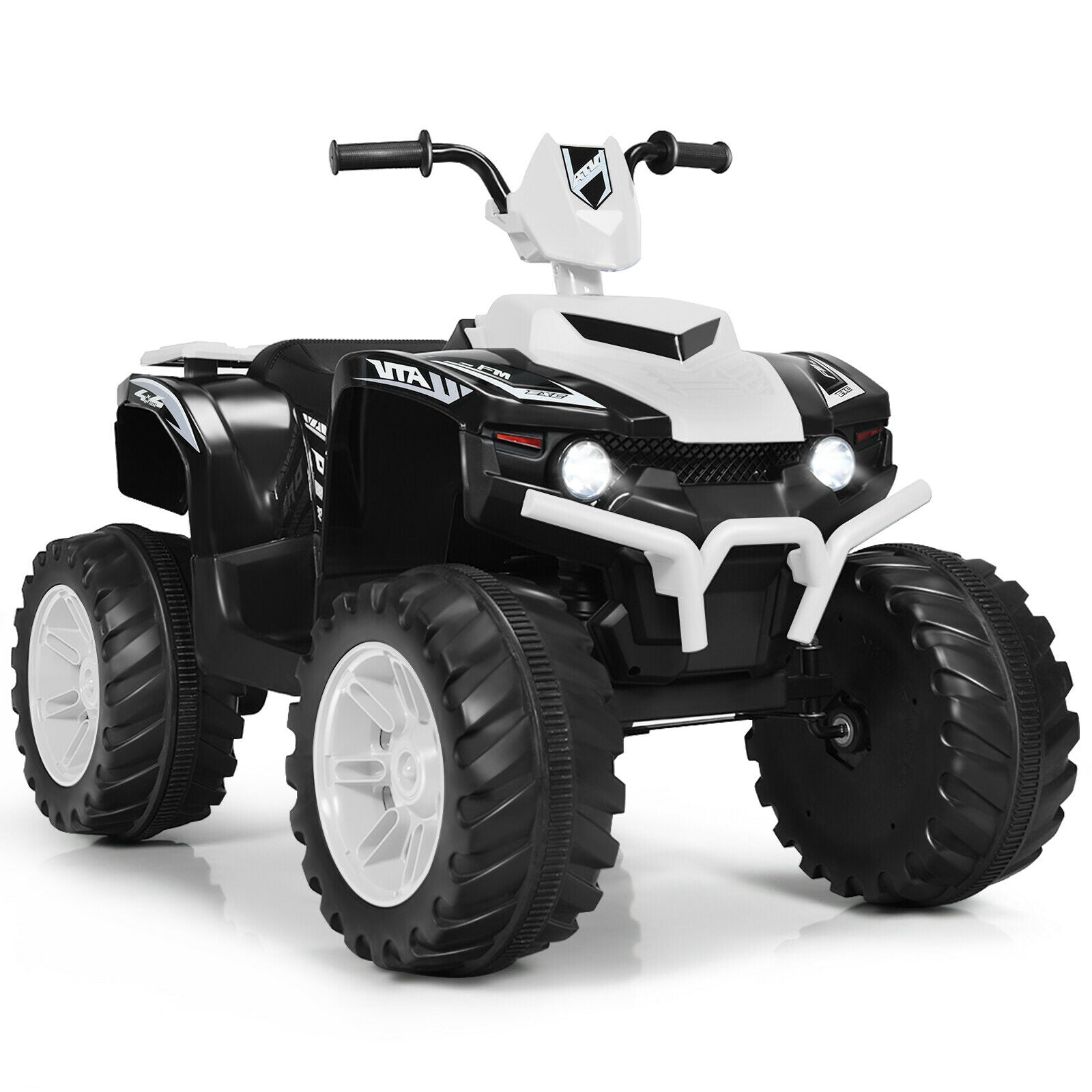 12V Kids Ride on ATV with LED Lights and Treaded Tires and LED lights-Orange - White