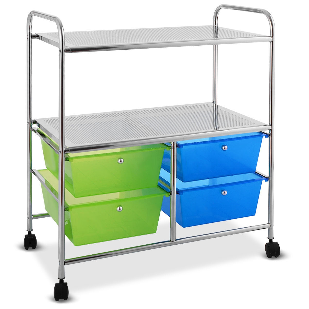 Mobile 4 Drawers Shelves Rolling Storage Cart Rack-Transparent Multicolor - Green