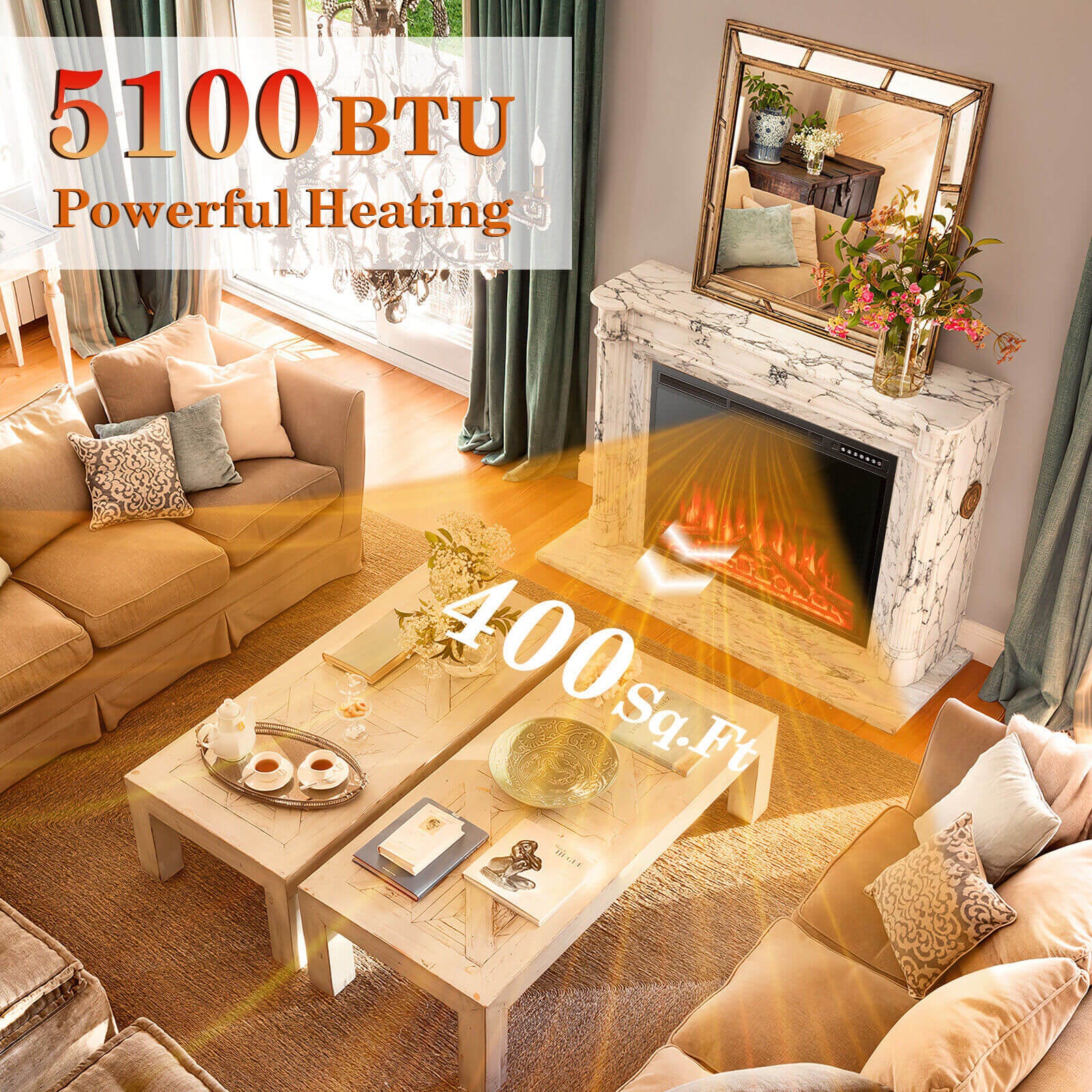 34/37 Inch Electric Fireplace Recessed with Adjustable Flames - Default