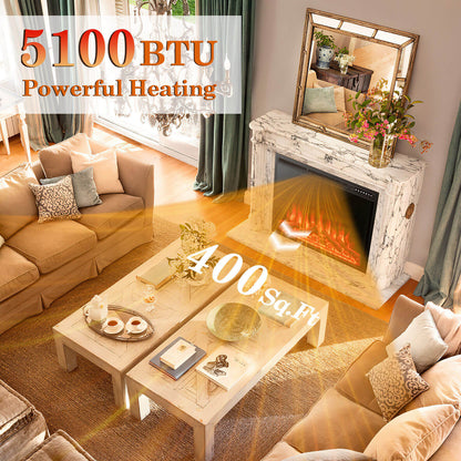 34/37 Inch Electric Fireplace Recessed with Adjustable Flames - Default