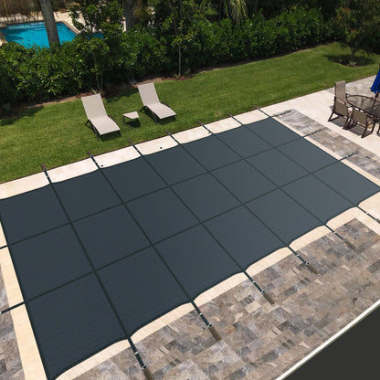 34 x 18 Feet Safety Pool Cover Fits 32 x16 Feet Inground Swimming Pools-Blue