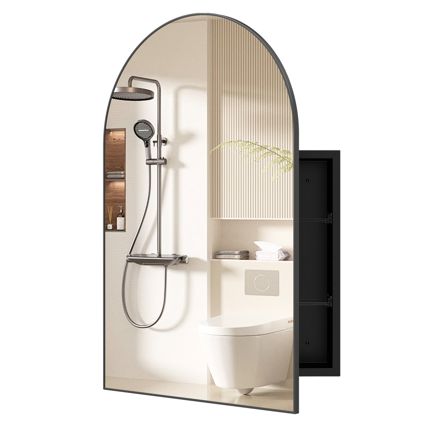 Wall-Mounted Storage Cabinet with Arched Mirror 34" x 22"