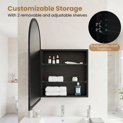 Wall-Mounted Storage Cabinet with Arched Mirror 34" x 22"