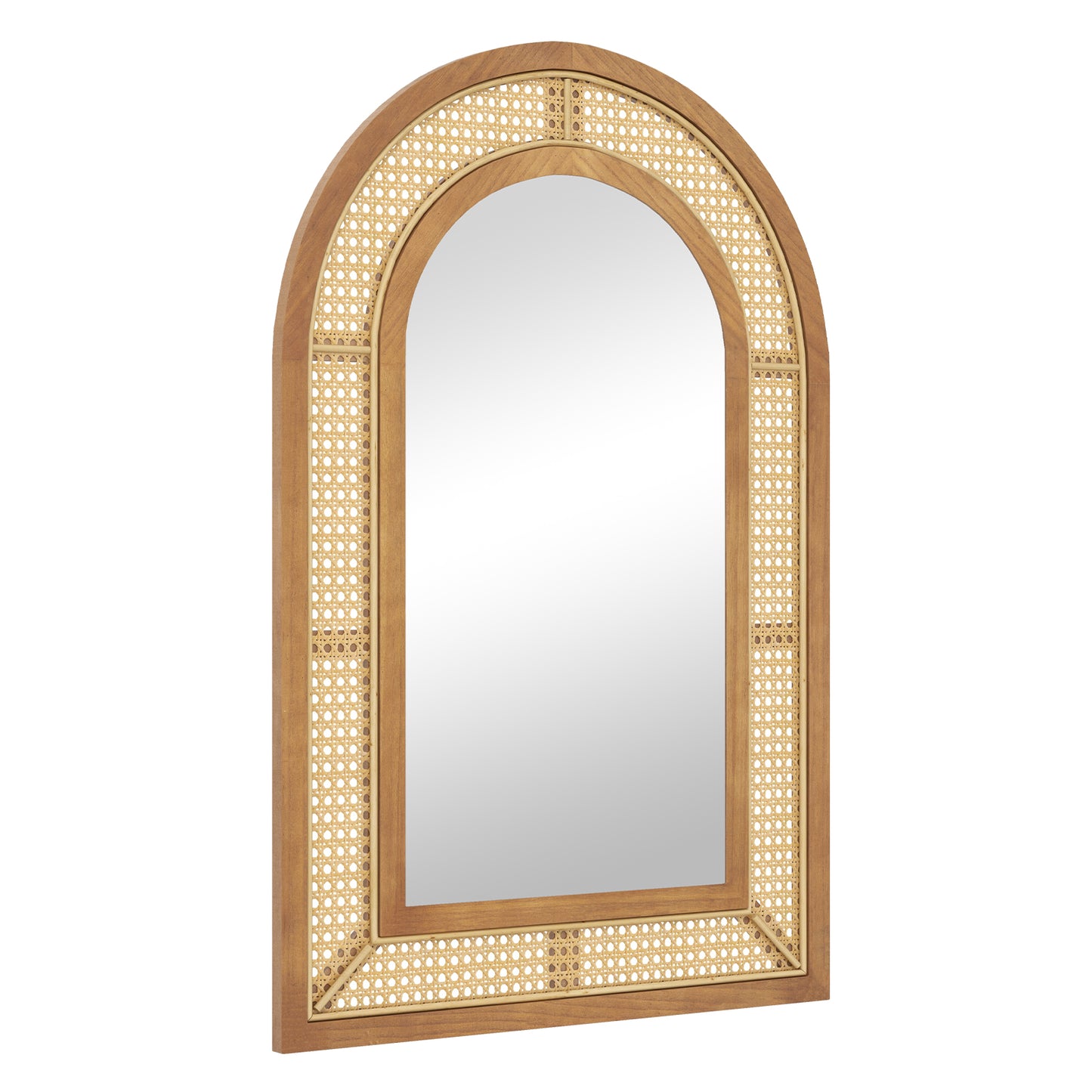 35.5 Inches x 23.5 Inches Rattan Wall Mounted Decorative Mirror with Wooden Frame-Natural