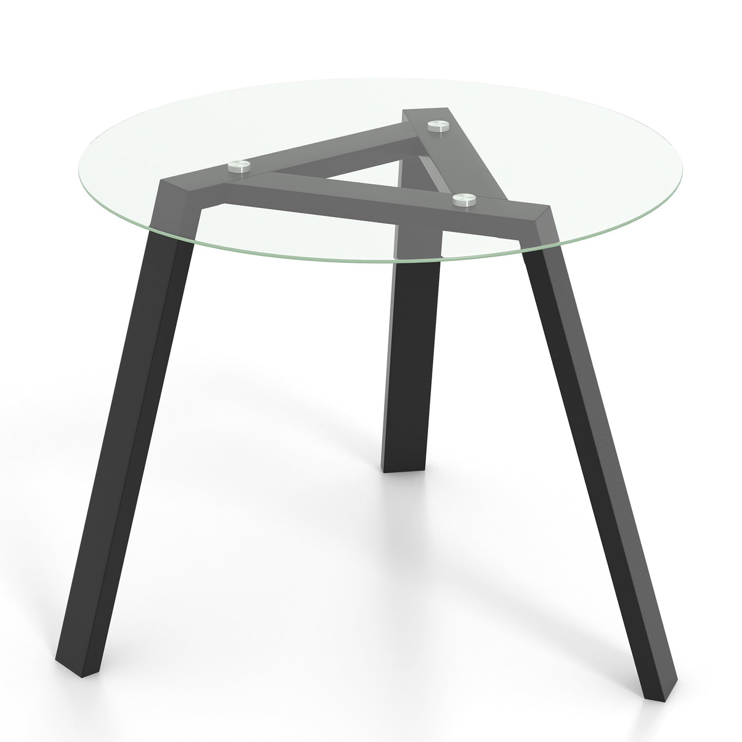 36 Inches Round Glass Dining Table for 4 with Rubber Wood Frame-Black
