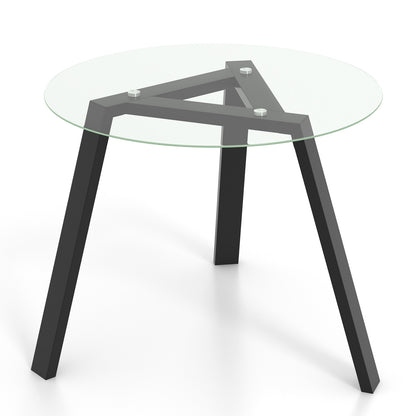 36 Inches Round Glass Dining Table for 4 with Rubber Wood Frame-Black