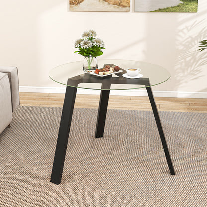 36 Inches Round Glass Dining Table for 4 with Rubber Wood Frame-Black